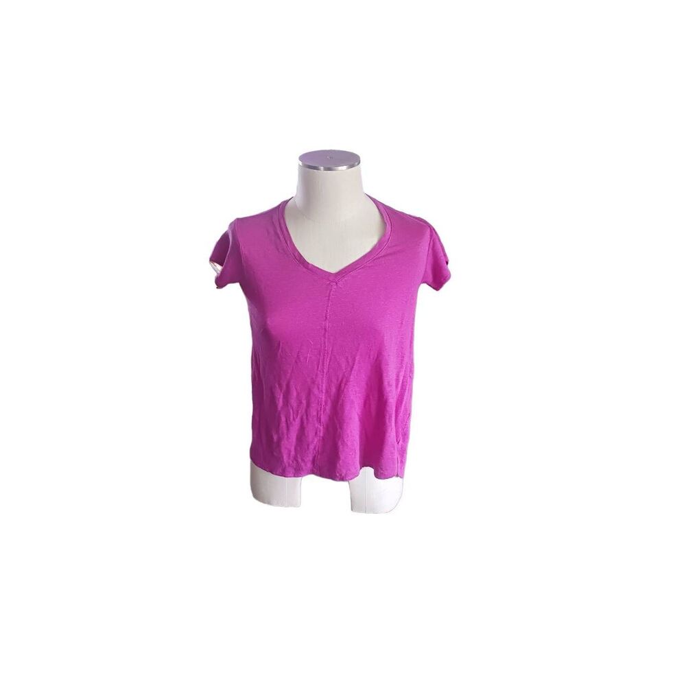 Tahari 100% linen fucisa short sleeve women's top